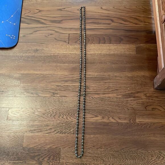 Very Long teal & copper color rose bead necklace - Picture 3 of 4